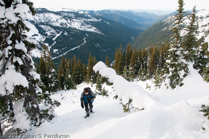 Snowshoeing up to the ridge