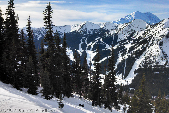 Ski area and Rainier from our lunch spot